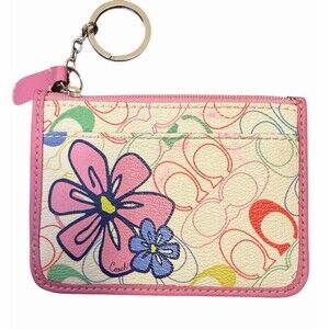 Coach Mini Skinny ID Case Womens One Size Multicolor Floral Zip Key Ring